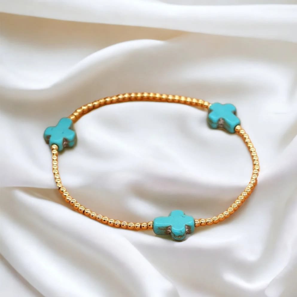 Pulsera de Cuentas de Turquesa con Cruz de Diseño Original