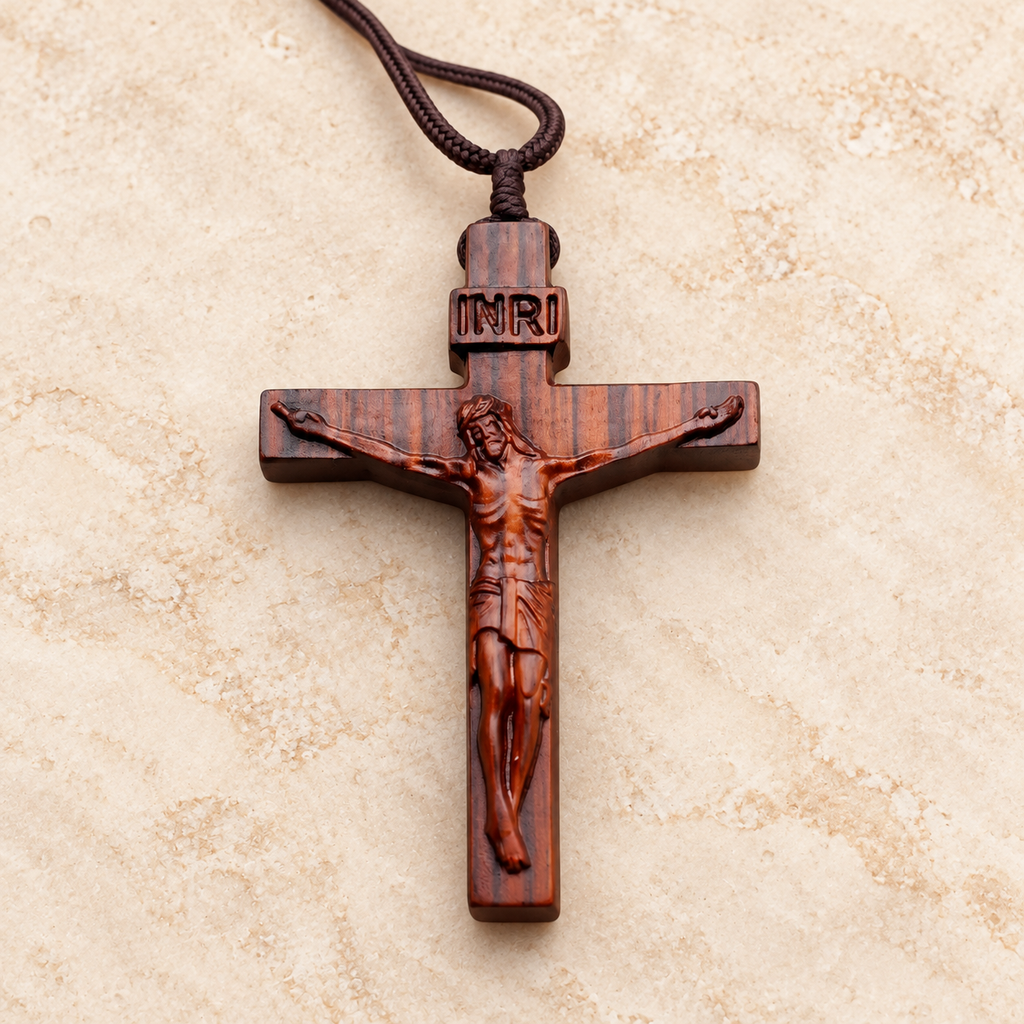 Jesus Crucifix Wooden Necklace