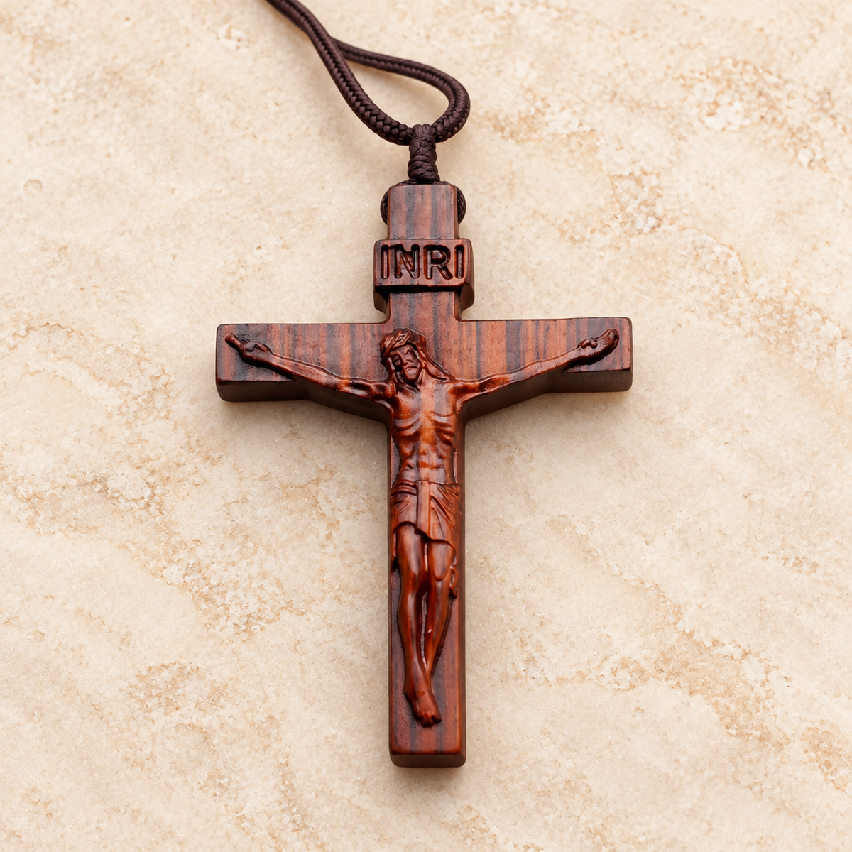 Jesus Crucifix Wooden Necklace
