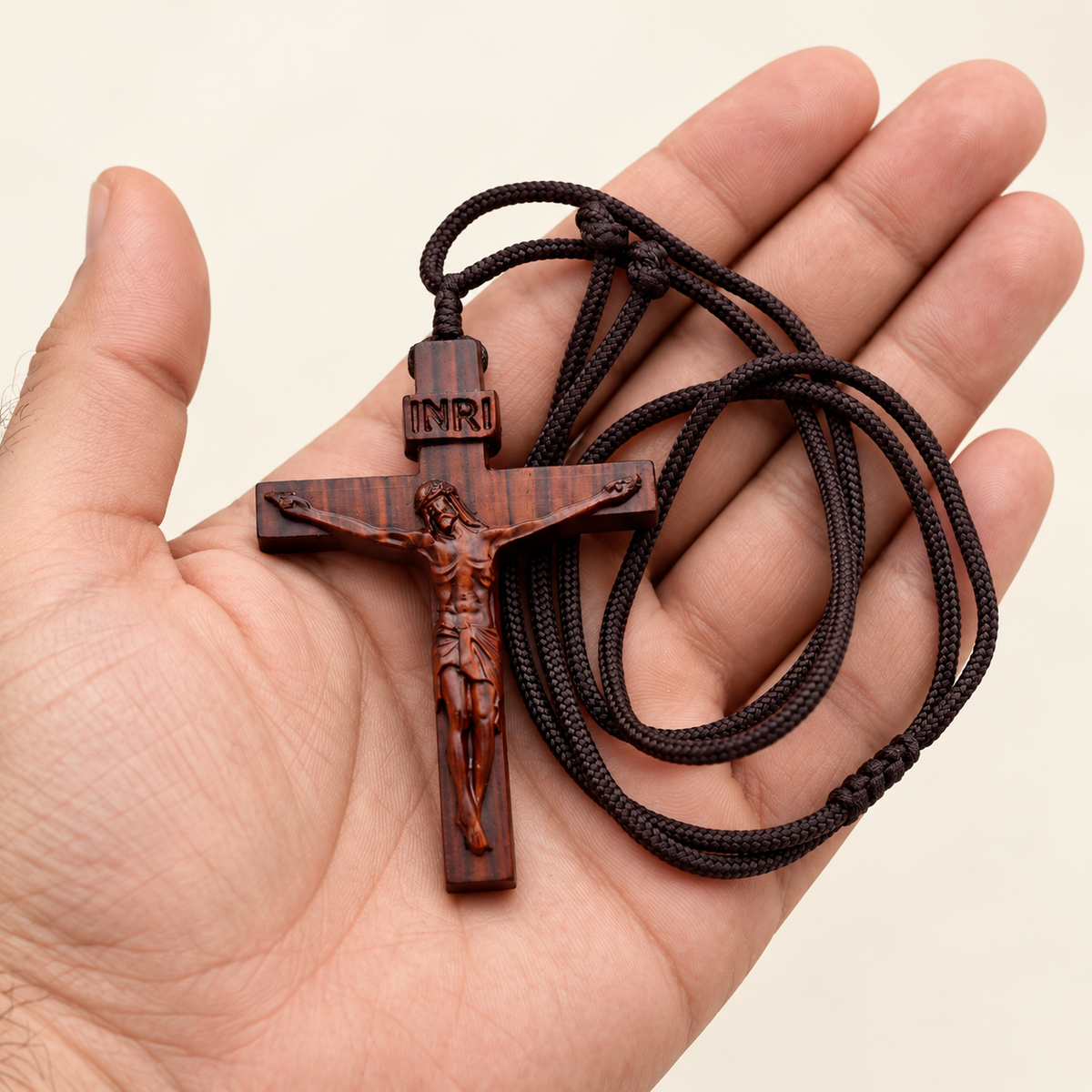 Jesus Crucifix Wooden Necklace