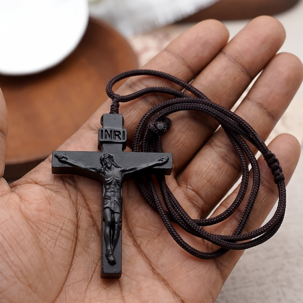 Collar de Madera con Crucifijo de Jesús