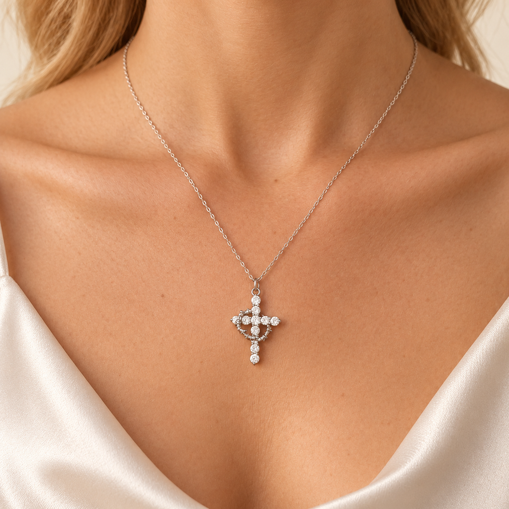 Modern Crowned in Faith Cross Necklace, Earrings