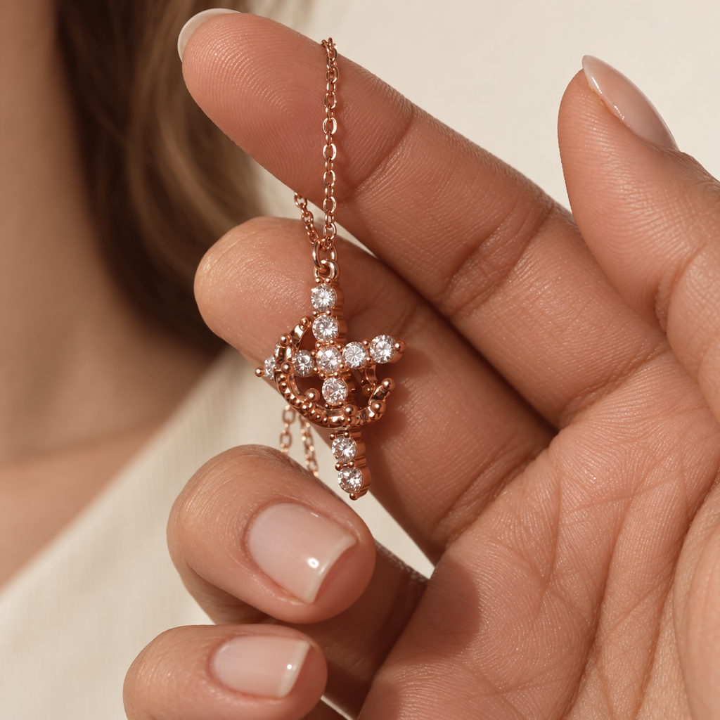 Modern Crowned in Faith Cross Necklace, Earrings