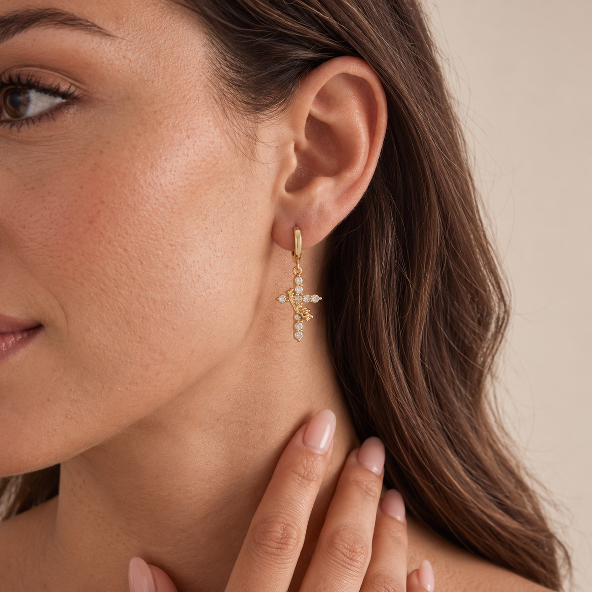 Modern Crowned in Faith Cross Necklace, Earrings