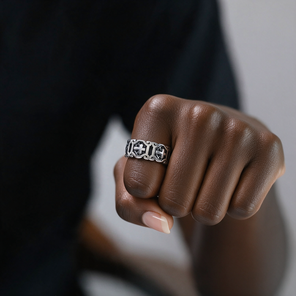 Modern Style Sacred Cross Elegant Pattern Ring