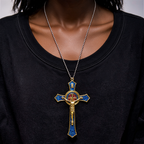 Classic Style Red/Blue Crafted Crucifix Big Size Pendant Necklace