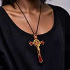 Classic Style Red/Blue Crafted Crucifix Big Size Pendant Necklace