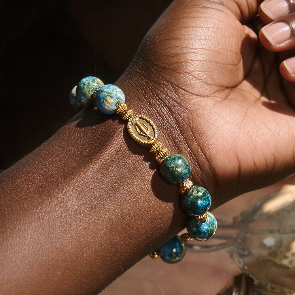 Vintage 10mm Blue Oil-Paint Devotion Bracelet with Miraculous Medal