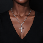 Zircon-Accented Nail Shaped Cross Pendant