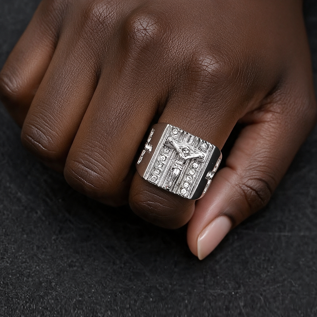 Zirconia Set Crucifix Jesus Religious Ring