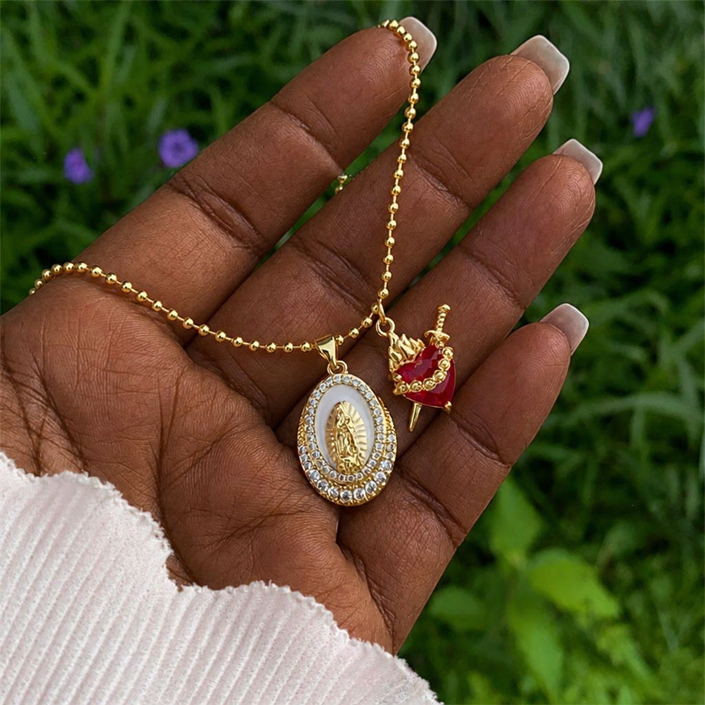 Collar de la Virgen y el Sagrado Corazón en 6 Estilos: Joyería Elegante Llena de Fe