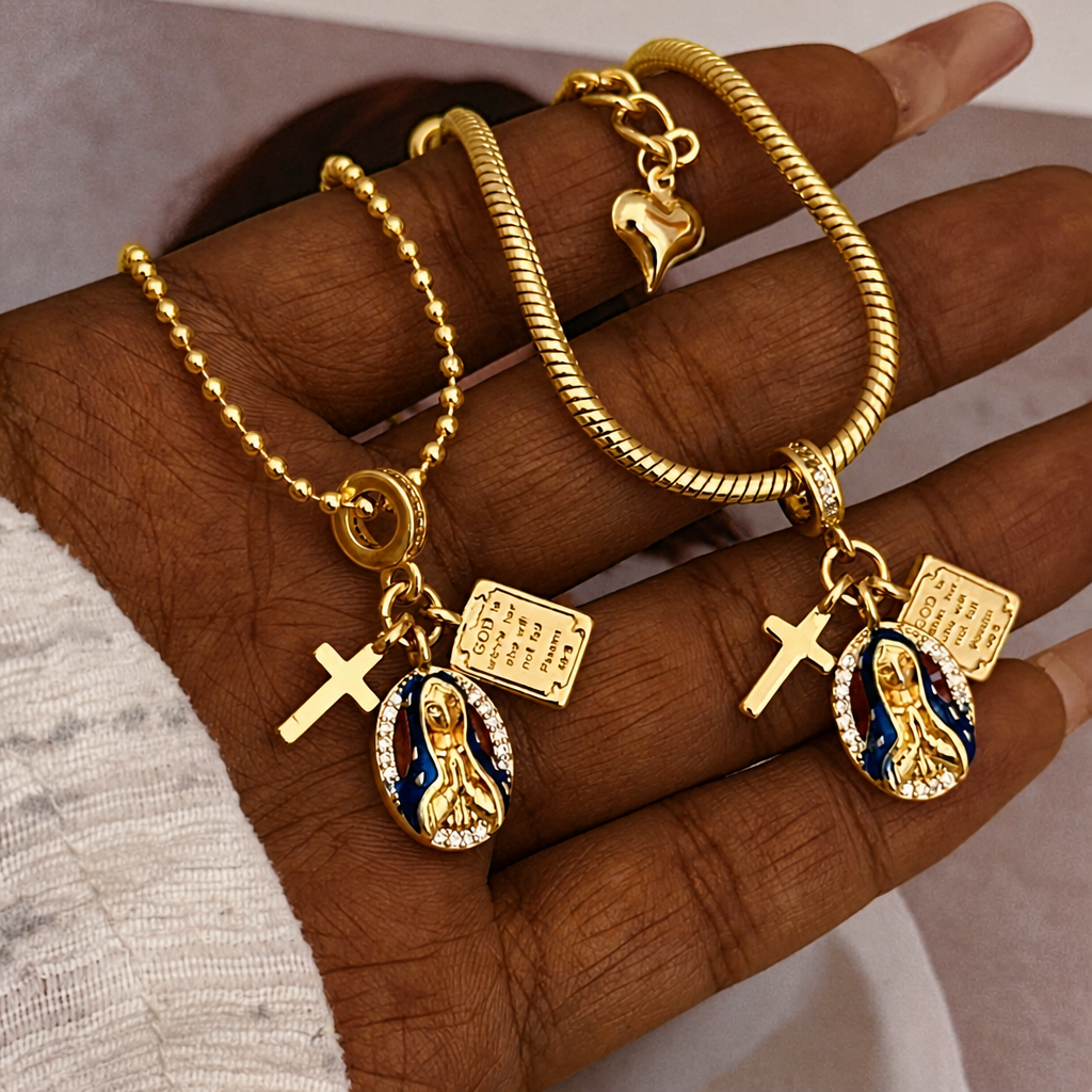Set de Joyería con Dije de la Virgen de la Gracia: Símbolo de Devoción Eterna