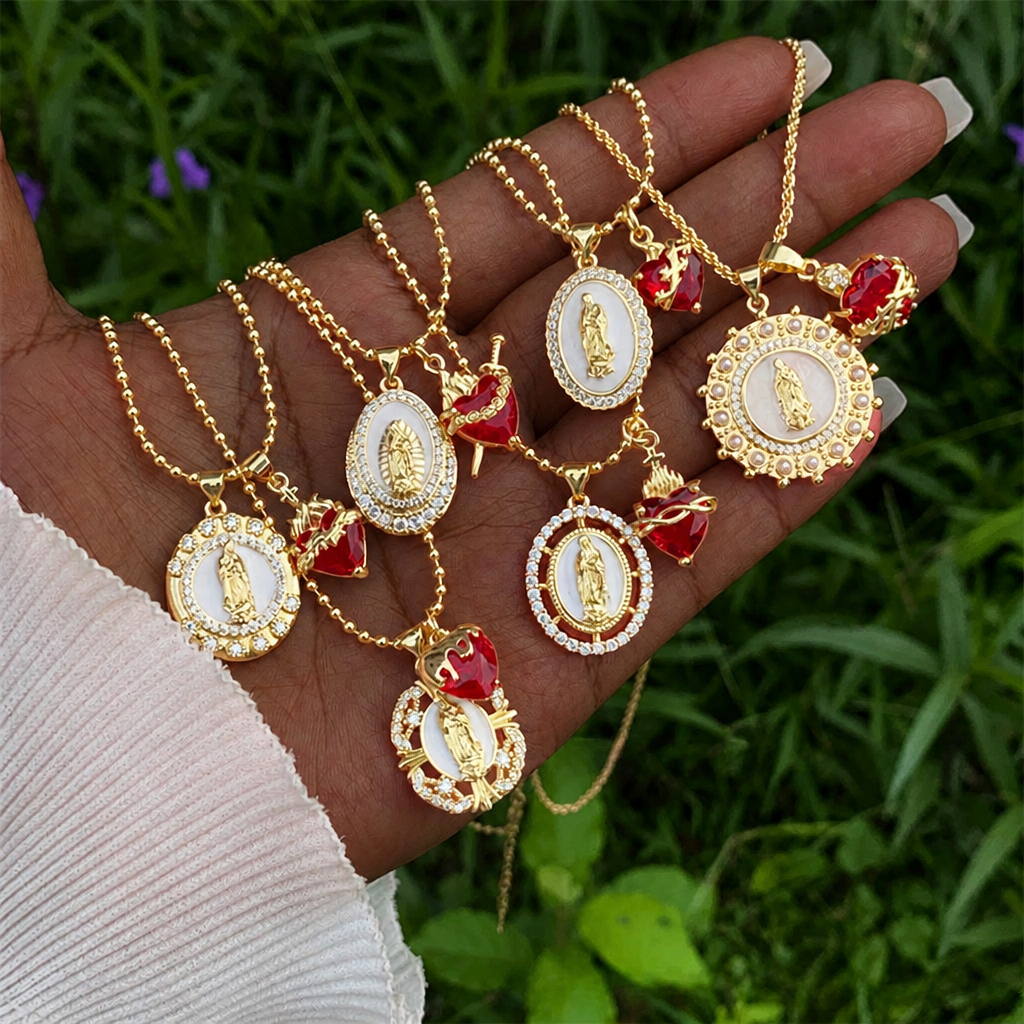 Collar de la Virgen y el Sagrado Corazón en 6 Estilos: Joyería Elegante Llena de Fe