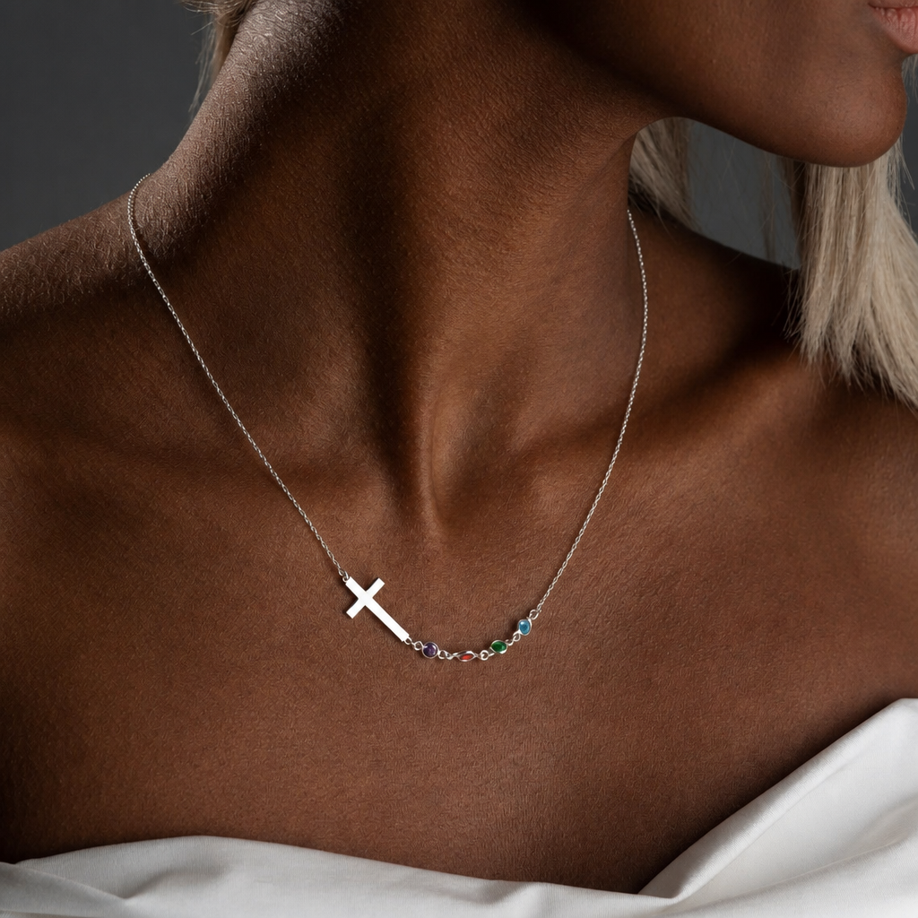 Collar de Cruz con Piedra del Mes Bíblica: Regalo de Joyería Religiosa