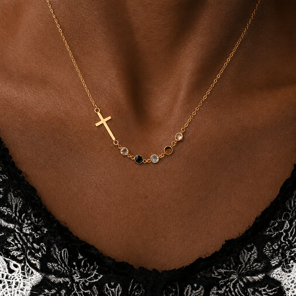 Collar de Cruz con Piedra del Mes Bíblica: Regalo de Joyería Religiosa