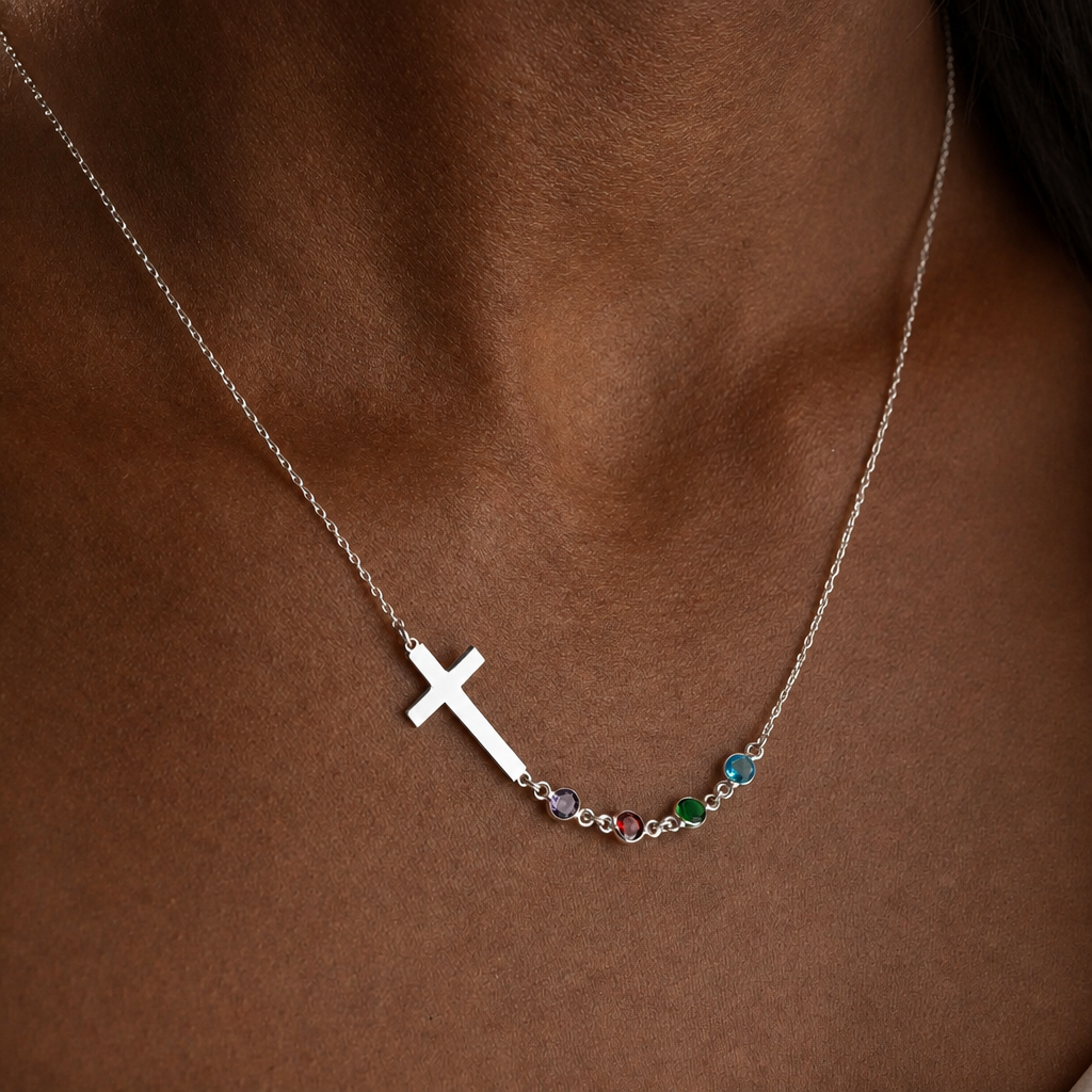 Collar de Cruz con Piedra del Mes Bíblica: Regalo de Joyería Religiosa