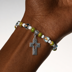 Pulseras de Cuentas de Cristal y Cerámica de Colores con Cruz y Dijes de Santos