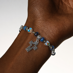 Pulseras de Cuentas de Cristal y Cerámica de Colores con Cruz y Dijes de Santos