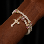 Pulsera Rosario de Alambre con Memoria con Detalle Floral: Devoción para el Día a Día